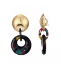 Oorclips goudkleurig oor knop met een veelkleurige ronde hanger