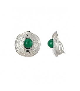 Oorclips met groen steentje en zilverkleurig rand