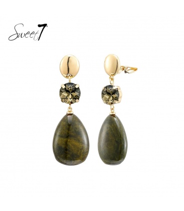 Oorclips olijfgroene hanger met goudkleurig detail