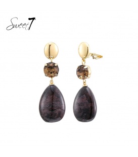 Oorclips bruin elegante hanger in druppelstijl en steentje