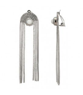 Oorclips met lange zilverkleurig kettingfranjes en wit steentje