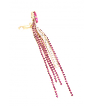 Oorclips roze met strengen van glas steentjes