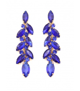 Prachtige blauwe lange oorclips met glas steentjes in goudkleurige setting