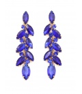 Prachtige blauwe lange oorclips met glas steentjes in goudkleurige setting