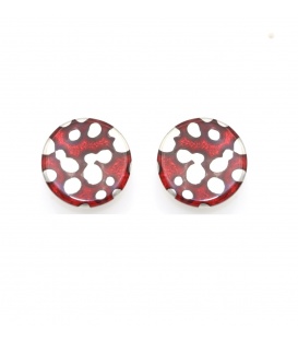 Oorclips rood met zilverkleurige stippen 
