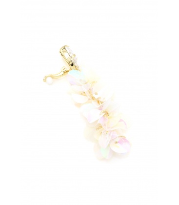 Oorclips wit met iriserende schijfjes en glas steentje