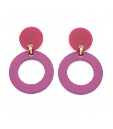 Oorclip paars met ronde open vormen in trendy tinten