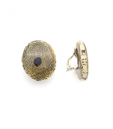 Oorclips beige met zwarte dieren print 