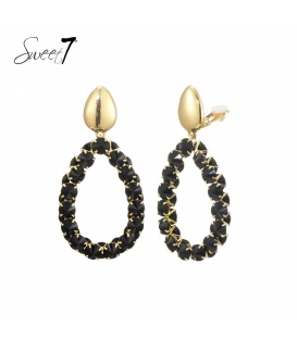 Oorclips zwart met ovale vorm en glas steenjes