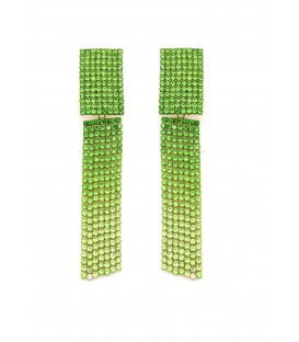 Oorclip met lange limoen groene met sliertjes en glas kralen