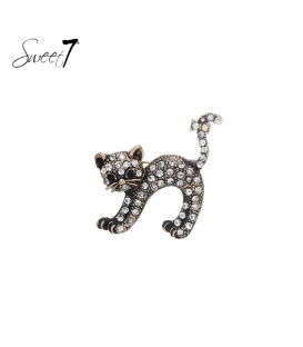 Broche in vorm van sierlijke zwarte kat