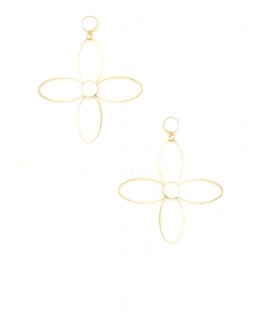 Oorbel in open bloemenvorm met goudkleurige lijnen en een wit hart