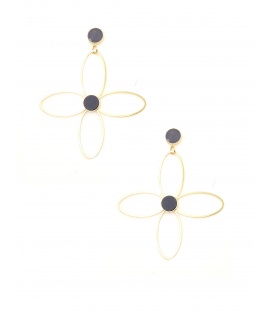 Goudkleurige bloemen oorbellen met zwarte details