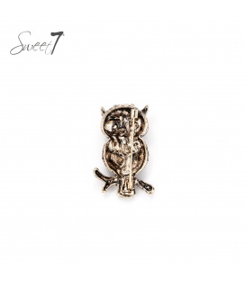 Antiek goudkleurige uil broche met gekleurde glas steentjes