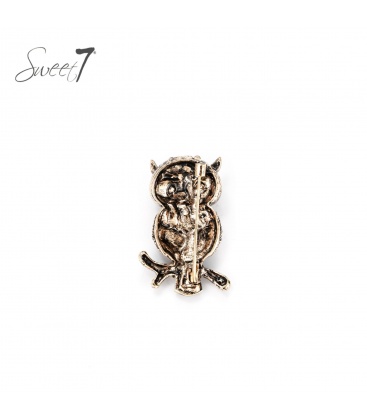 Antiek goudkleurige uil broche met gekleurde glas steentjes