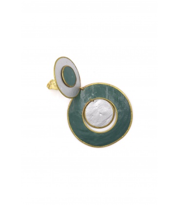 Oorclips groen en zilverkleurige en een goudkleurige rand