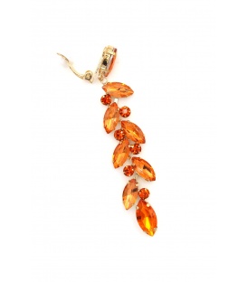 Prachtige oranje lange oorclips met glas steentjes in goudkleurige setting