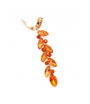 Prachtige oranje lange oorclips met glas steentjes in goudkleurige setting