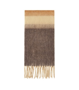 Gekleurde bruine sjaal met franjes in warme tinten
