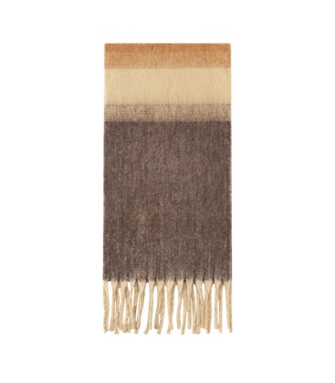 Gekleurde bruine sjaal met franjes in warme tinten