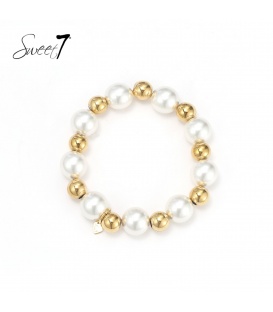 Armband met witte parels en goudkleurige kralen
