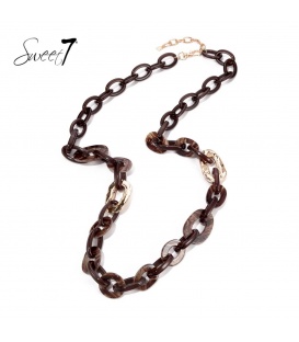 Halsketting bruin en goudkleurige schakels