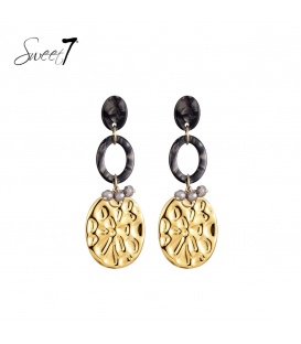 Oorbellen bruin en goudkleurige hanger en kraaltjes