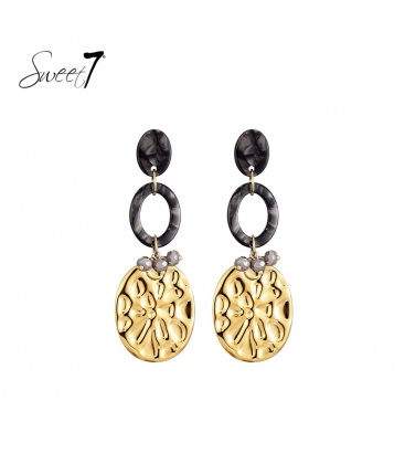 Oorbellen bruin en goudkleurige hanger en kraaltjes