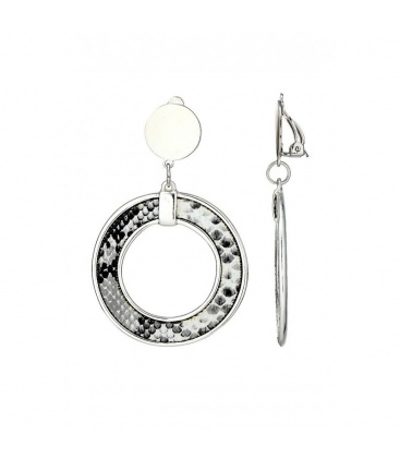 Oorclips zilverkleurig met slangenprint in de hanger