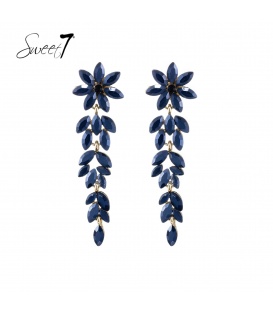 Oorbellen blauw met bloemdesign en bladstructuur