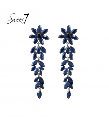 Oorbellen blauw met bloemdesign en bladstructuur
