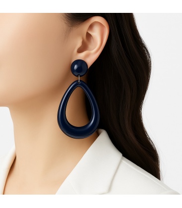 Oorclips in navy blauw met druppelvormige hanger