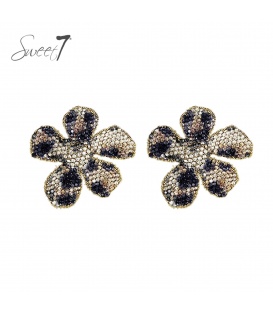 Oorbellen gekleurde met vijfbladige bloem en fonkelende steentjes