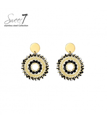 Oorbellen met ronde zwart, goudkleurige kralencombinatie