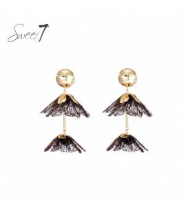 Oorbellen bruin met dubbele laag van fijne franjes