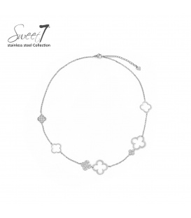 Zilverkleurige korte halsketting met klaverdetails 