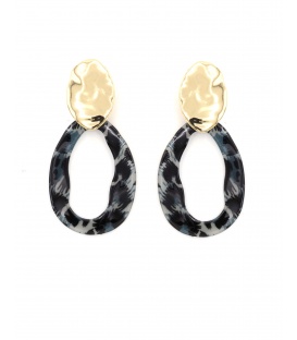 Oorclips zwarte gekleurde gemarmerde ring met goudkleurig oor stukje