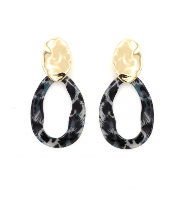 Oorclips zwarte gekleurde gemarmerde ring met goudkleurig oor stukje