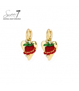 Oorbellen goudkleurig met een rood kerstklokje en hartdetails