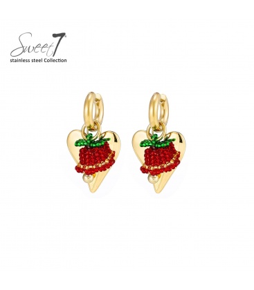 Oorbellen goudkleurig met een rood kerstklokje en hartdetails