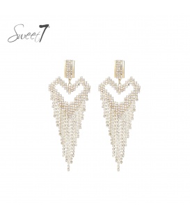 Oorbellen goudkleurig V vormig design met heldere fonkelende stenen