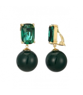 Oorclips groen met een glas steentje en een glanzende bol