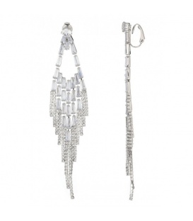 Oorclips zilverkleurige met strengen van heldere strass steentjes