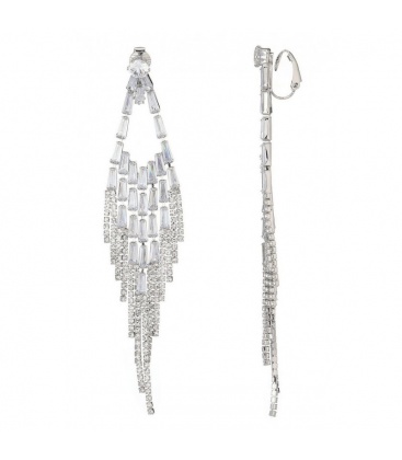 Oorclips zilverkleurige met strengen van heldere strass steentjes