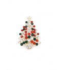 Broche kerstboom met glanzende rode, groene en helder glas steentjes