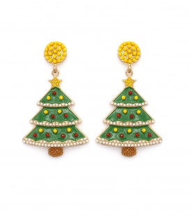 Oorbellen met kerstboom en parelrandjes in kleur
