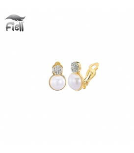 Oorclips met parel en kristalaccent in goudkleurige rand