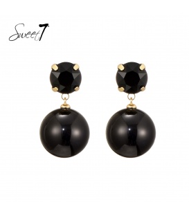 Oorbellen zwart met een ronde bol en een glas steentje