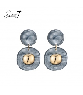 Oorbellen grijs marmer met goudkleurig accent in het midden