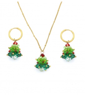 Halsketting met bijpassende oorbellen en kerstboom design